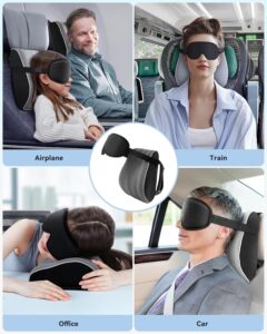 Four different pictures of a sleeping mask with a woman and a man.
