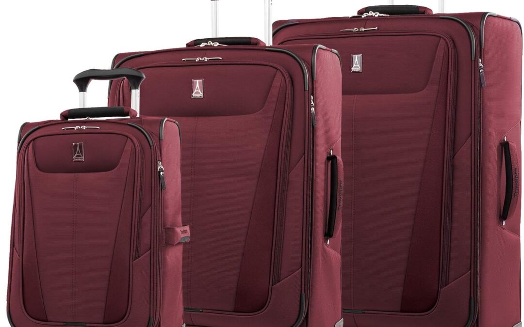 Three piece luggage set in maroon color.