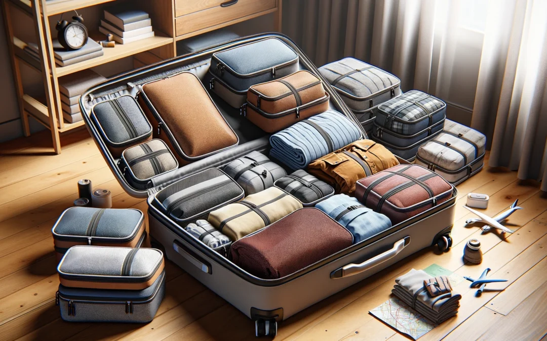 Here's the image showcasing the best packing cubes, neatly arranged inside an open suitcase to demonstrate their effectiveness in organizing travel essentials. The scene captures the sleek and organized essence of using packing cubes for travel, with a background that hints at the excitement of preparing for a journey.